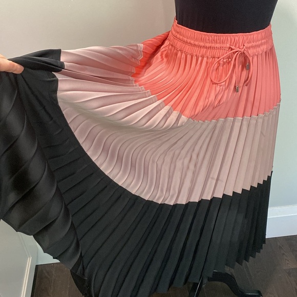 Club Monaco Colourblock Pink and Black Pleated Midi Skirt Size XSmall - Picture 3 of 14